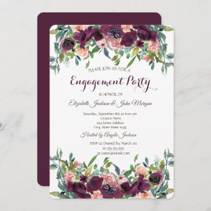 Chic Burgundy Flowers Engagement Invitation