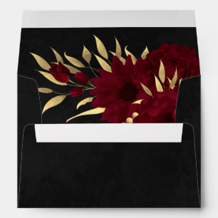 chic burgundy flowers gold leaves botanical envelope