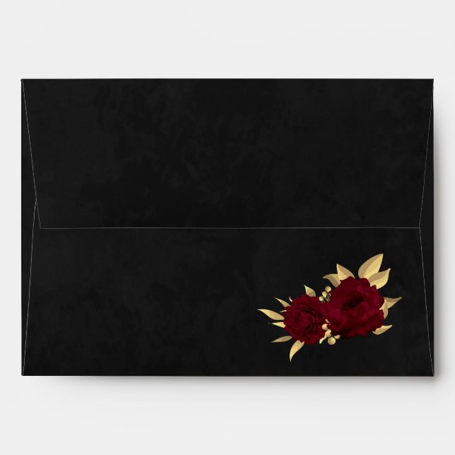 chic burgundy flowers gold leaves botanical envelope (Back (Top Flap))