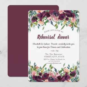 Chic Burgundy Flowers Rehearsal Dinner  Invitation