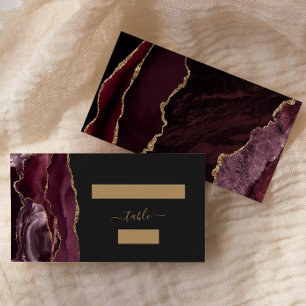 Chic Burgundy Gold Agate Dark Wedding Escort Place Card