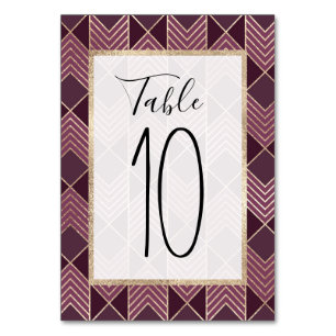 Chic Burgundy Gold Arrowhead Chevron Geometric Table Number