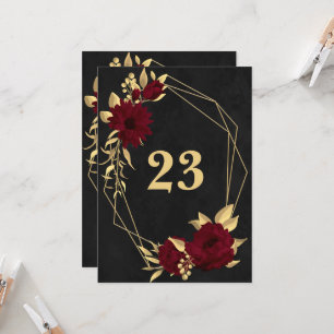 Chic burgundy & gold black geometric table number