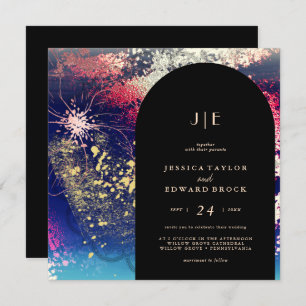 Chic Burgundy Gold Blue Botanical Square Wedding Invitation