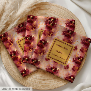 Chic Burgundy Gold Boho Wedding Cloth Napkins