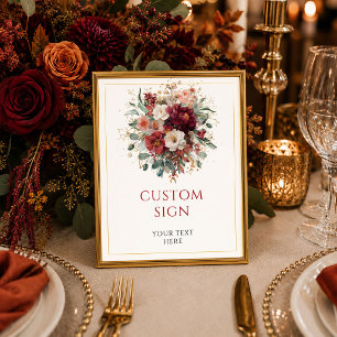 Chic Burgundy Gold Floral Fall custom 8x10 sign