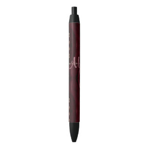 Chic Burgundy Gold Glitter Agate Custom Monogram Black Ink Pen