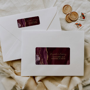 Chic Burgundy Gold Wedding Return Address Label