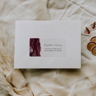 Chic Burgundy Gold Wedding RSVP Self-Address Label