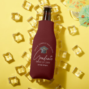 Chic Burgundy Graduate Custom Graduation Party Bottle Cooler