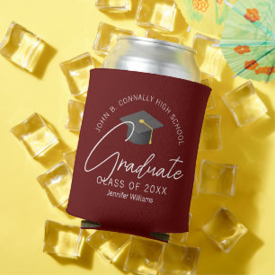 Chic Burgundy Graduate Custom Graduation Party Can Cooler
