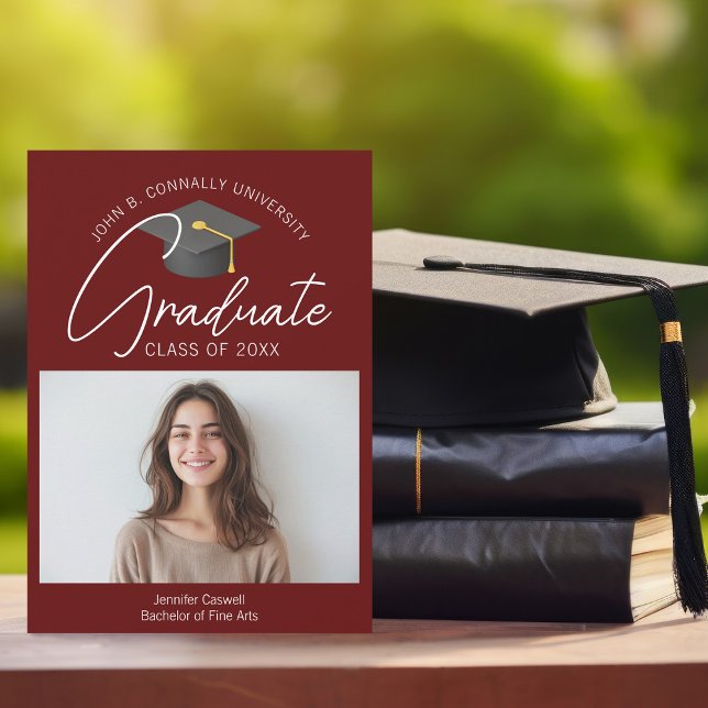 Chic Burgundy Graduate Photo 2025 Graduation Announcement (Creator Uploaded)