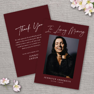 Chic Burgundy In Loving Memory Memorial Photo Card