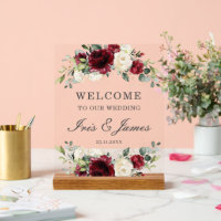 Chic Burgundy Ivory Floral Wedding Welcome