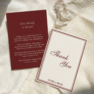 Chic Burgundy Ivory Old Money Fancy Wedding  Thank You Card