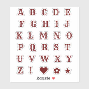 Chic Burgundy Letters Monogram Alphabet Stickers