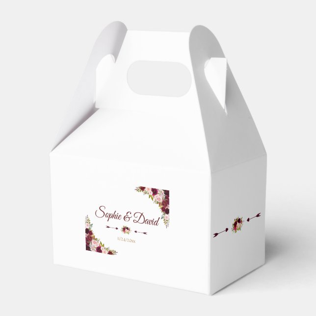 Chic Burgundy Marsala Floral Fall Wedding Favour Box (Front Side)