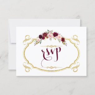 Chic Burgundy Marsala Floral Fall Wedding RSVP Card