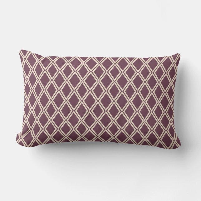 Chic Burgundy Off-White Diamond Geometric Pattern Lumbar Cushion (Front)