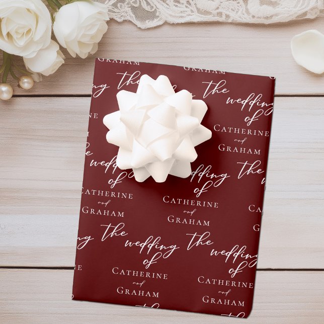 Chic Burgundy Personalised Wedding Wrapping Paper Sheet (Creator Uploaded)