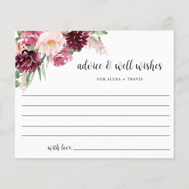 Chic Burgundy Pink Blush Advice, Well Wishes Card (Front)
