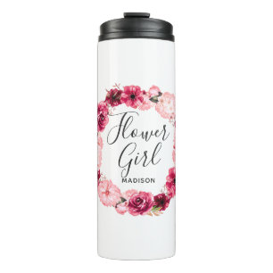 Chic Burgundy & Pink Floral Wreath Flower Girl Thermal Tumbler