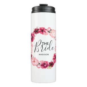 Chic Burgundy & Pink Floral Wreath the Bride Thermal Tumbler
