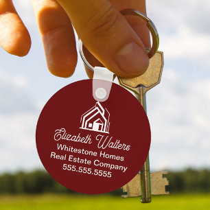 Chic Burgundy Real Estate Company Custom Realtor Key Ring