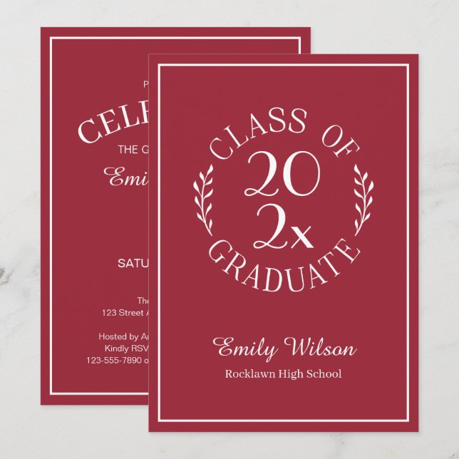 Chic Burgundy Red Class Of 2025 Graduation Party Invitation (Front/Back)