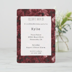 Chic Burgundy Red Floral Birthday   Invitation