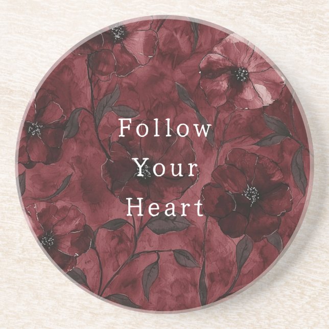 Chic Burgundy Red Floral   Coaster (Front)