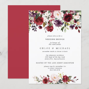 Chic Burgundy Red Floral Post Wedding Brunch Invitation