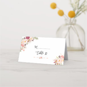 Chic Burgundy Red Marsala Floral Table Number Place Card