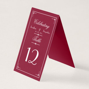 Chic Burgundy Red, White Calligraphy Table Card