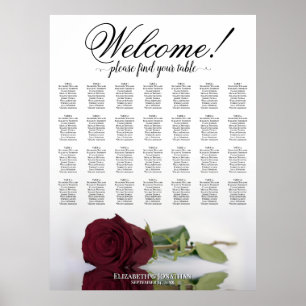 Chic Burgundy Rose 28 Table Wedding Seating Chart
