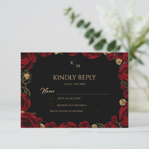 Chic Burgundy Roses Boho Wedding RSVP Card