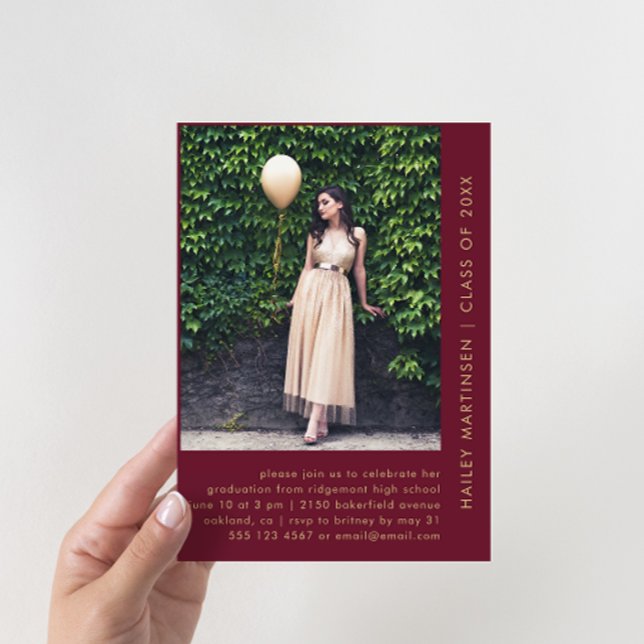 Chic Burgundy Two Photo Graduation Party Invitation (Creator Uploaded)