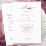 Chic Burgundy Watercolor Frame Wedding Program<br><div class="desc">Elegant burgundy Wedding program featuring delicate burgundy and blush pink hues watercolor border stripes framing your wedding program details. Ability to make text changes and adjustments by selecting customise further. Front with wedding ceremony details, back with wedding party names and thank you message for your guests or any other text...</div>