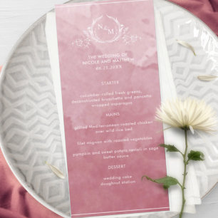 Chic Burgundy Watercolor, Monogram Wedding Menu