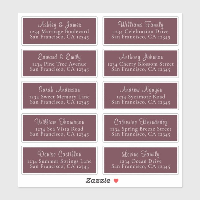 Chic Burgundy Wedding Guest Address Labels (Sheet)