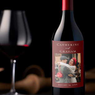 Chic Burgundy Wedding Personalised Photo Wine Label