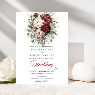 Chic Burgundy White Eucalyptus Wedding Invitation