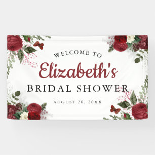 Chic Burgundy & White Floral Bridal Shower Banner