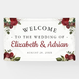 Chic Burgundy & White Floral Welcome Wedding Banner