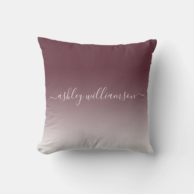 Chic Burgundy White Ombre Effect Monogram Name Cushion (Front)