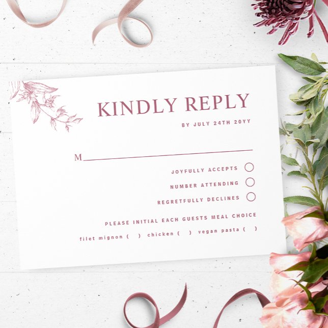Chic Burgundy White Wedding With/without Meal RSVP Card (Creator Uploaded)