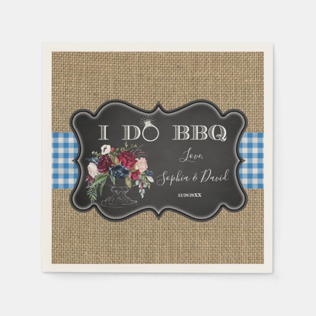 Chic Burlap Gingham and Chalk I DO BBQ Custom Napkin (Front)