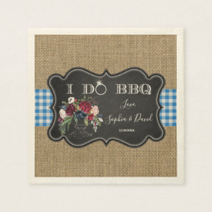 Chic Burlap Gingham and Chalk I DO BBQ Custom Napkin