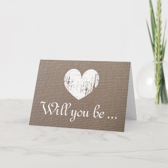 Chic burlap Will you be my bridesmaid request card (Front)