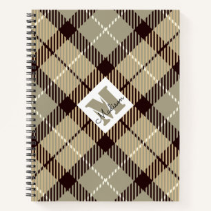 Chic Burlywood Grey Plaid Tartan Personalised Name Notebook